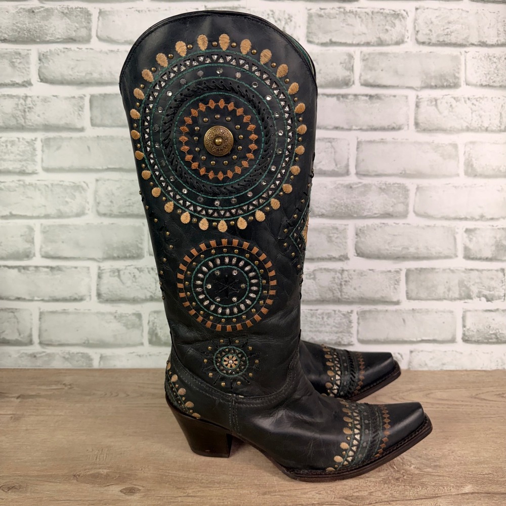 Corral Embroidered Studded Leather Western Boots Womens 9